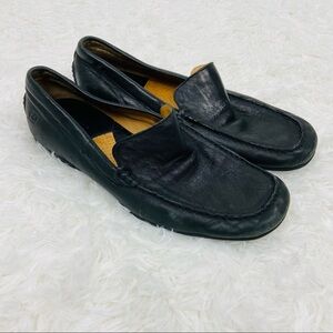 BORN black leather mens slip on driving loafers size 9.5
